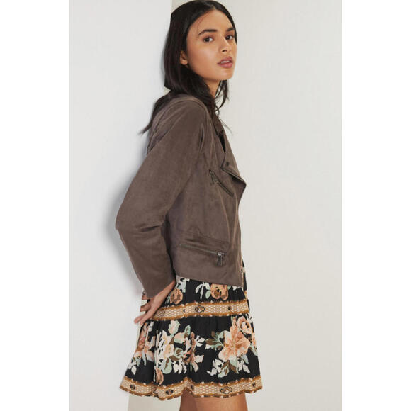 Hutch Anthropologie Faux Suede Moto Jacket Small Grey NWT Soft Lightweight Zip - Picture 1 of 9